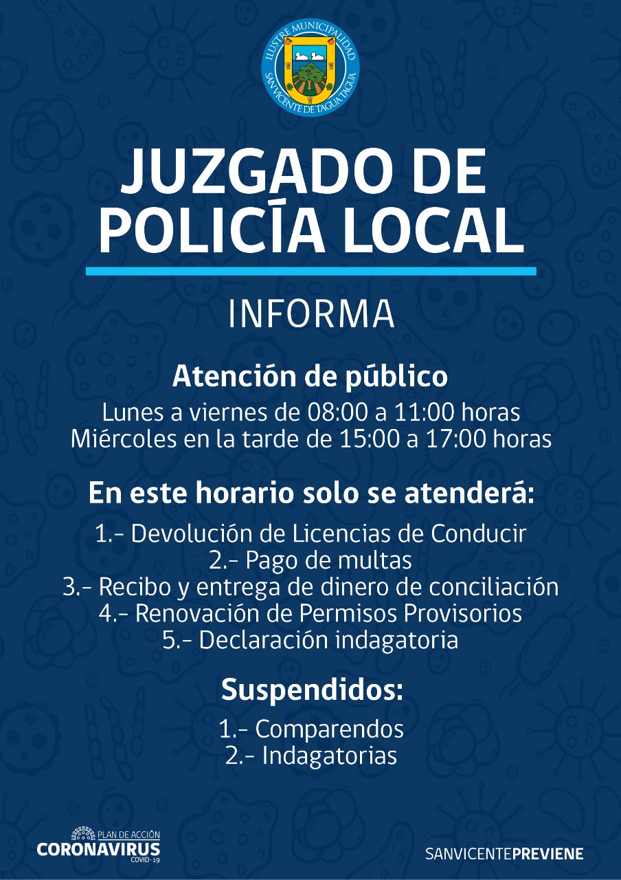 JUZGADO DE POLICÍA LOCAL INFORMA FUNCIONAMIENTO EN CONTINGENCIA DE CORONAVIRUS COVID-19