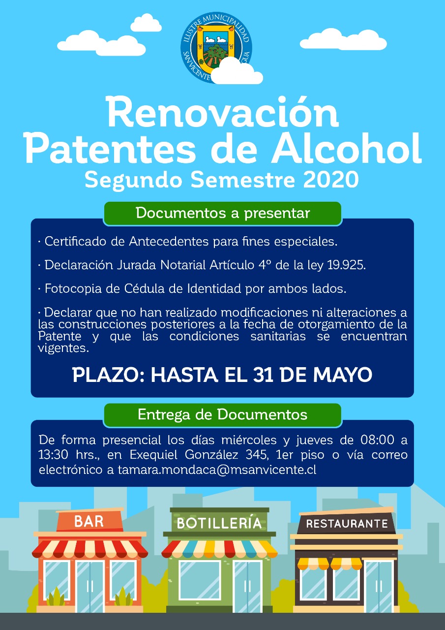 RENOVACIÓN PATENTES DE ALCOHOL SEGUNDO SEMESTRE 2020‼️